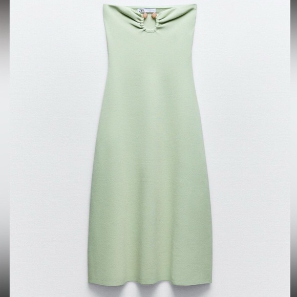 Zara Dresses & Skirts - Zara Strapless Sage Green Midi Dress